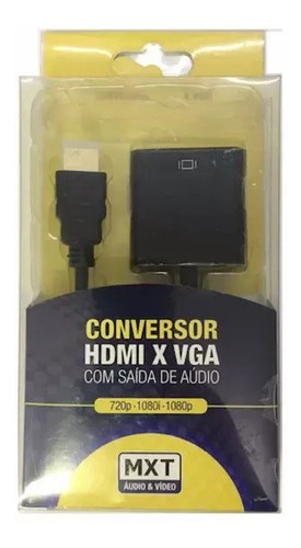Cabo Conversor Hdmi P/ Vga Pc Xbox Monitor C/ Saída De Áudio