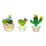 Ultnice 3 Piezas De Mini Figuras De Cactus De Vidrio Soplad.