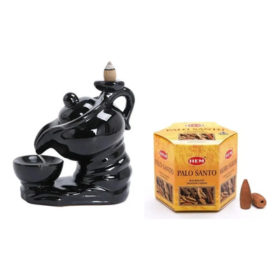 Taza Quemador De Incienso + Cono De Reflujo Efecto Cascada Negro Taza