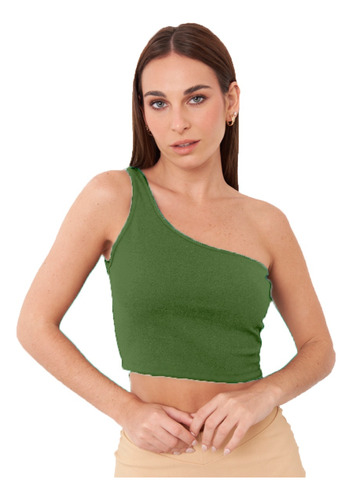 Crop Top Modal Mujer Una Manga Hombro Descubierto Sexy