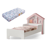 Cama Solteiro Casinha Princesa + Colchão  Cristal Rose