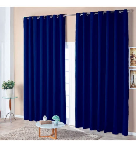 Cortina Oxford 3,00x2,50 S/voil Sala Quarto Luxo Casa Laura Enxovais Azul Royal