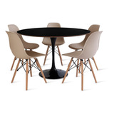 Conjunto Mesa Saarinen Preta 120cm E 5 Cadeiras Eames Fendi