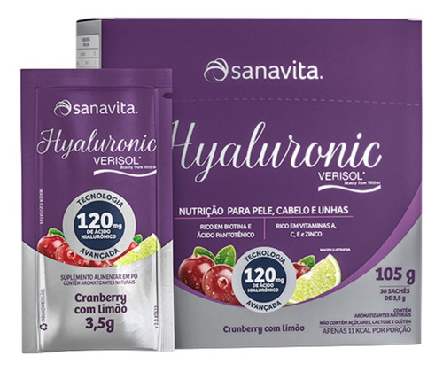 Hyaluronic + Verisol Sanavita 30 Sachês Cranberry + Limão Sabor Cranberry C Limão