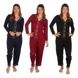 Kit 3 Pijama Feminino Plus Size Americano Inverno Pós Parto