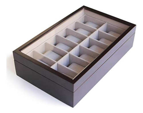 Caja Organizadora De Relojes De Madera Maciza Espresso Con P