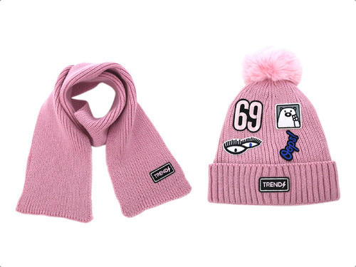 Combo Infantil Gorro Lana + Bufanda Parche Original Invierno