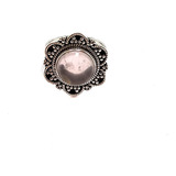 Anillo Cuarzo Rosado Borde Pétalo Plata Fina 925