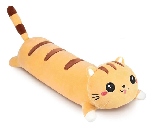 Peluche Gato Kawaii 70cm Almohada Larga De Felpa Suave Cojín Color Amarillo