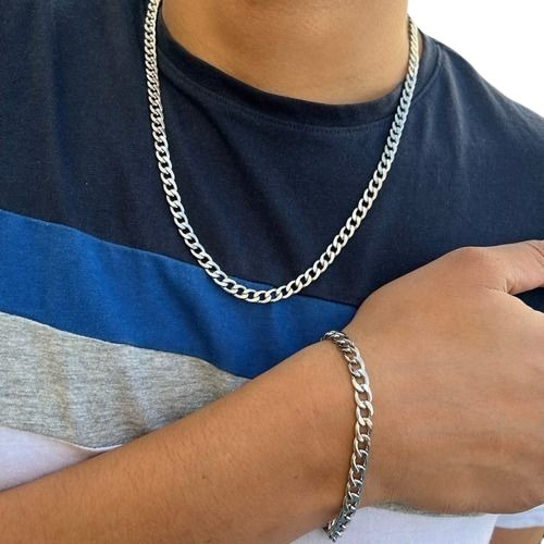 Conjunto Kit Corrente Masculina Grumet + Pulseira 7mm 60cm