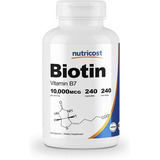 Nutricost Vitamina B7 Biotina 10.000 Mcg 240 Ct Sabor Sem Sabor