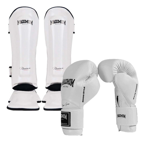 Luva New Classic Muay Thai Boxe + Caneleira White - Maximum