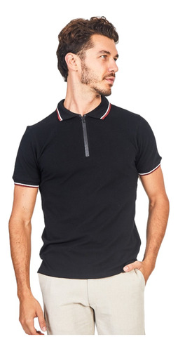 Camiseta Masculina Polo Premium Zíper Algodão Elastano
