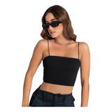 Blusa Crop Top Corto Ajustado Liso Tirantes Unitalla