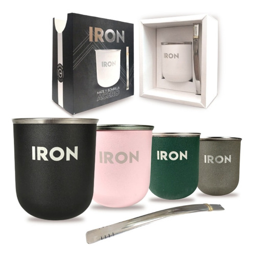 Mate De Acero Inoxidable Termico Iron+ Bombilla + Packaging