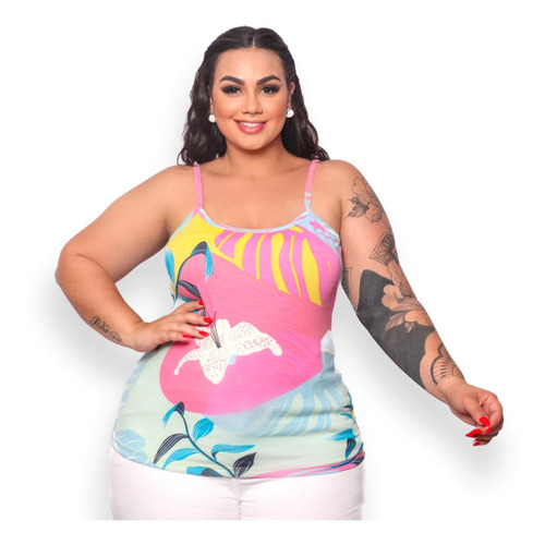 5 Regatas Básica De Alcinha Plus Size Viscolycra Estampada