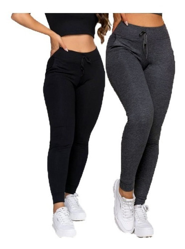 Kit 2 Calça Jogger Moletinho Slim Feminina Adulto C/punho