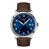 Reloj Tissot Hombre - Gent Xl Classic T1164101604700 Color De La Malla Marrón Color Del Bisel Plateado Color Del Fondo Azul