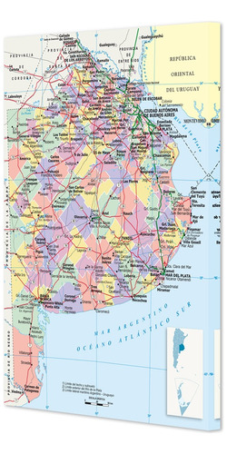 Cuadro Canvas Bastidor Mapa Buenos Aires 80 X 110 Lfda