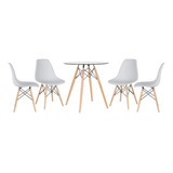 Kit - Mesa Eames Tampo Vidro 120 Cm + 4 Cadeiras Eiffel Daw Cor Cinza Claro