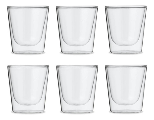 Set X 6 Vasos Deluxe Doble Vidrio - Double Wall 150 Ml Color Clear