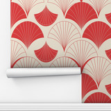 Papel De Parede Padrao Floral Japones Vermelho Lavavel 12m