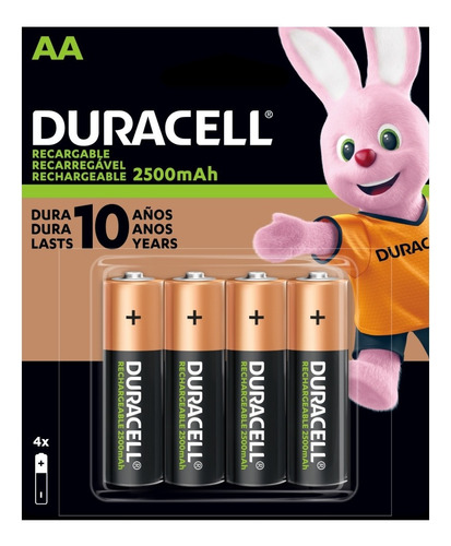 Bateria Duracell Recargable Aa  4 Pila 2500 Mah Con 4 Piezas