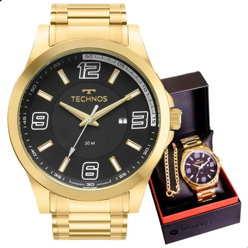 Relógio Masculino Technos Original Dourado Preto Barato