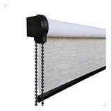 Cortina Persiana Rolô Blackout 1,50l X 1,50a Blecaute Roller Cor Linho Mesclado Rustico Acabamento Preto