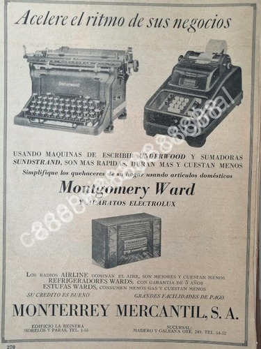 Cartel De Maquinas De Escribir Y Sumadoras. Monterrey Mercan