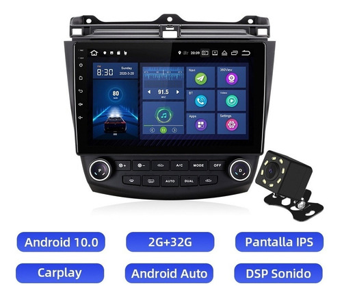 Estéreo Android 10 Carplay 2 Gb Para Honda Accord 2003-2007