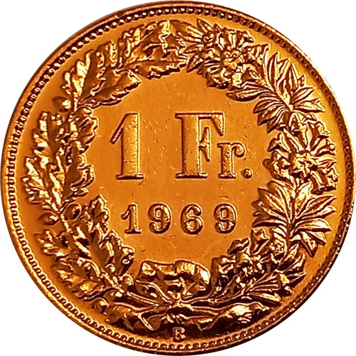 Suiza - Moneda 1 Franco Suizo Del Año 1969 Bañado En Oro 24k