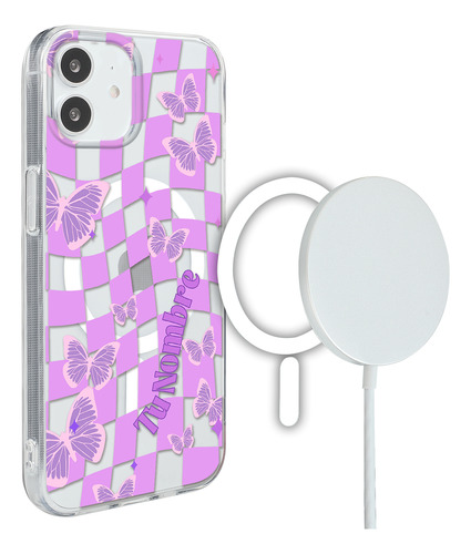 Funda Para iPhone Magsafe Nombre Para Mujer Cuadros Mariposa