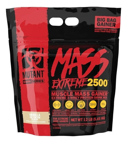 Gainer Mutant Mass Xxxtreme 2500 12lbs Ganador Peso Proteina Sabor Coockies & Cream