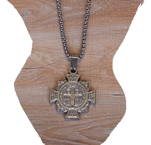 Cruz De San Benito Medalla Y Cadena - Todo Acero Quirúrgico