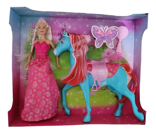 Pony Con Pelo Colores Y Montura Con Muñeca Princesa  