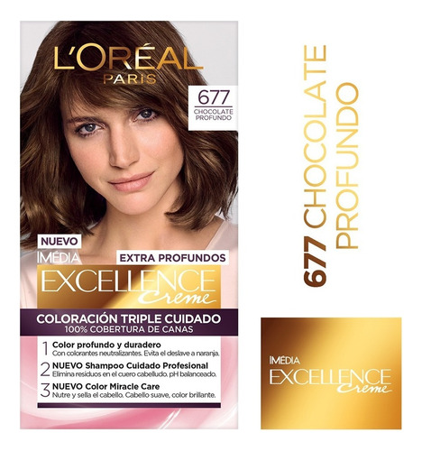 Tintura Excellence Creme L'oréal París Triple Cuidado Tono 677 Chocolate Puro Profundo