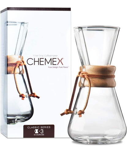 Chemex Cafetera De Vidrio, Classic, Transparente, 3 Tazas