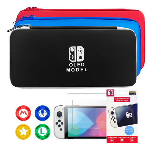 Case Capa Nintendo Switch Oled Estojo C/ Película + 4 Grips 