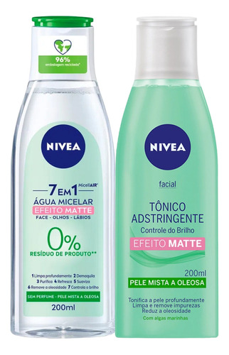 Nivea Água Micelar Efeito Matte + Tônico Facial Adstringente Tipo De Pele Oleosa