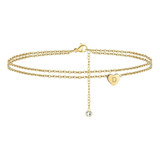 Pulsera D Heart Initial Beach Tobillo Para Mujer Oro De 14 1