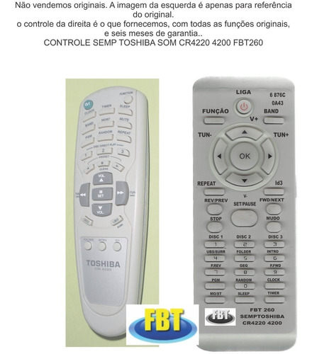 Controle Semp Toshiba Som Cr4220 4200 2 Fbt 260