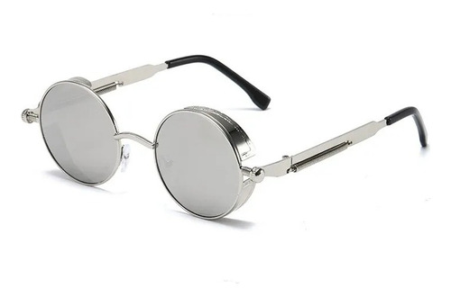  Gafas Lente Espejo Marco Plateado Retro Redondas Steampunk 