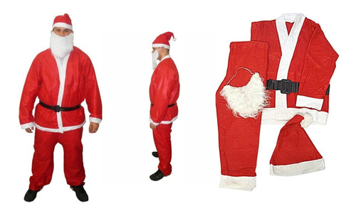 Fantasia Roupa Papai Noel 5 Peças Completa Natal Feltro