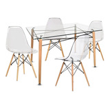 Comedor Moderno Vidrio Templado + 4 Sillas De Acrílico Eames