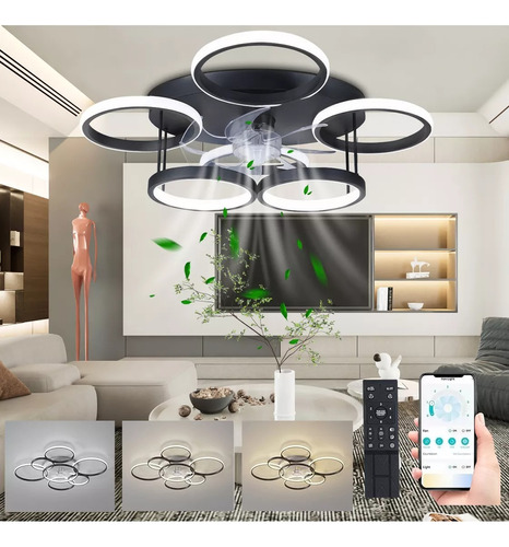 Ventilador Techo Luz Led Regulable Seguro Con Control Y App