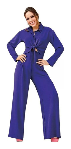 Conjunto Mujer Color Morado Blusa Nudo Y Pantalon 587-53