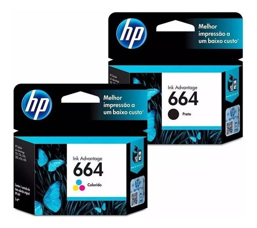 Kit Cartucho De Tinta Original Hp Preto E Colorido 664