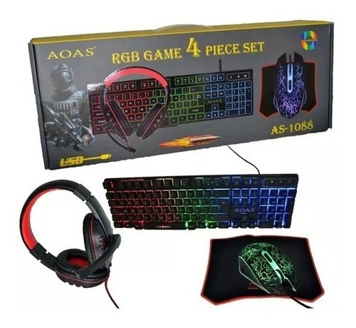 Kit Gamer 4en1 Teclado + Mouse + Mouse-pad + Audifnos Aoas /