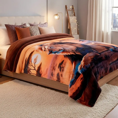 Cobertor C/ Borrega Jumbo Matrimonial Providencia Queen Size Animal Print 560 G King Lion